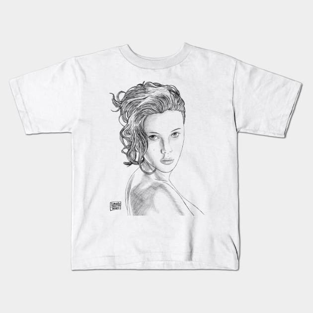 Scarlett Johansson sketch style in color Kids T-Shirt by monkycl